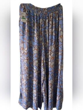 Blue Floral Wide Legs Floral Pants